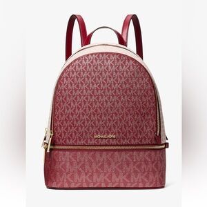 New Michael Kors Rhea Medium Signature Logo Backpack Cherry Multi